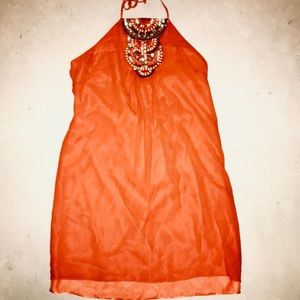 Trina Turk orange silk halter dress size 6